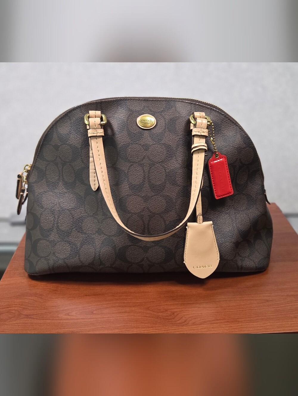 Coach Peyton Signature Cora Domed Satchel (Style F26184) – Classic Brown/Tan